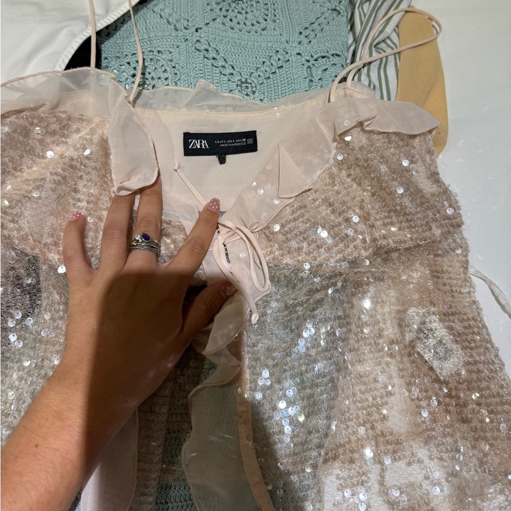 Zara, pink sequin, chiffon tank